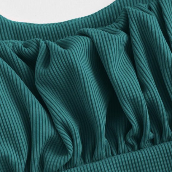 ZAFUL🌺 Square Ribbed Ruched Tankini Swimwear Greenish Blue👙XL - Picture 4 of 10